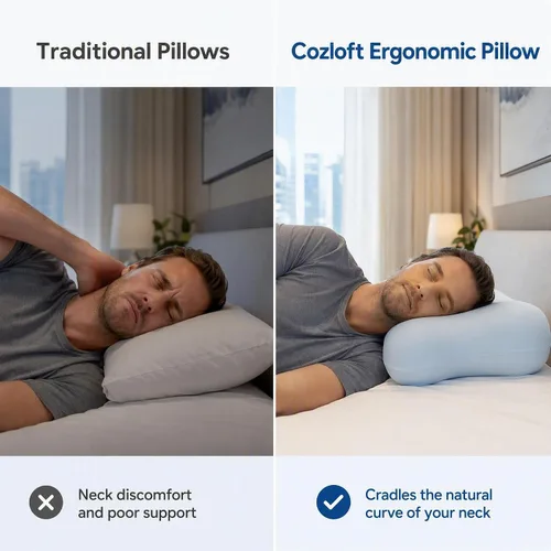 Vista 8 de Almohada ergonómica de espuma viscoelástica para dolor de cuello Azul
