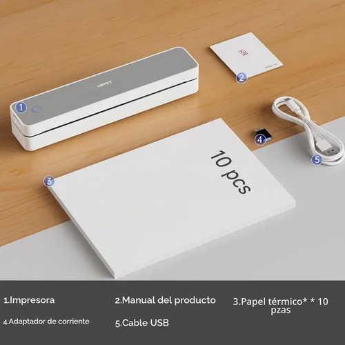 Vista 9 de HPRT Impresora portátil inalámbrica para viajes, impresora térmica sin MT610-gris+10hojas