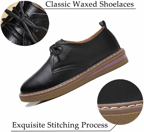 Vista 8 de Zapatos Oxford con cordones para mujer, zapatos para caminar con punta de ala, zapatos casuales de cuero genuino y comodidad