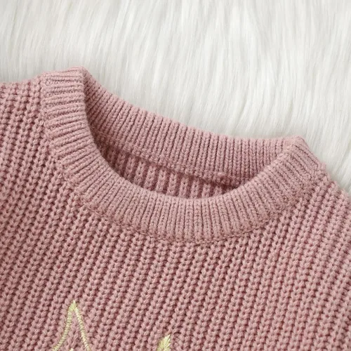 Vista 5 de Sudadera de punto con bordado de amor para niña y niña pequeña, ropa de primavera