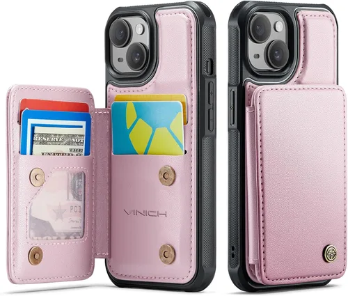 Vista 37 de Vinich for iPhone XR Wallet Case with Card Holder, Black RFID Blocking Credit Slots, Kickstand, Shockproof Flip Phone Cover, PU Leather, Double