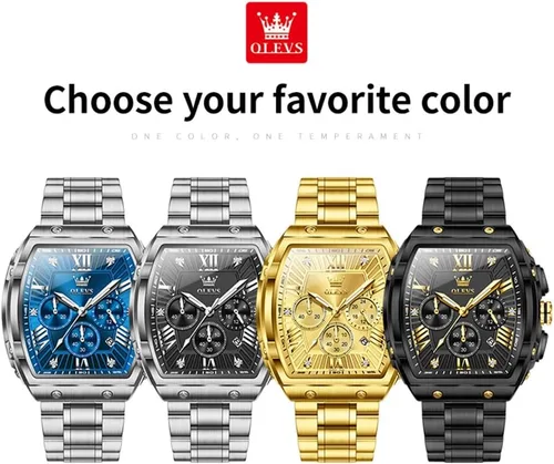 Vista 7 de OLEVS Relojes para Hombres Cronógrafo Impermeable Cara Rectangular Fase Lunar Correa de Acero Inoxidable Relojes de Vestir para Hombres Luminoso