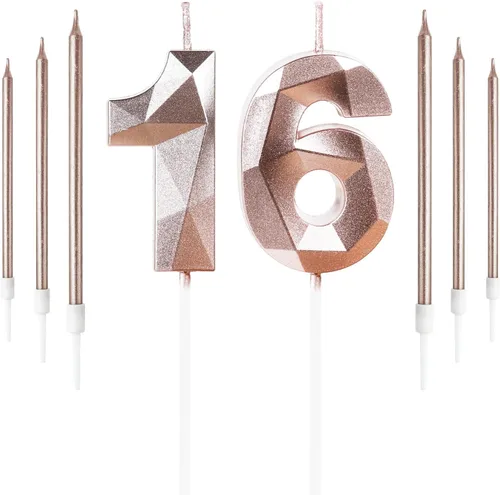 Vista 47 de Vela rosa de cumpleaños número 1 con 6 velas largas, decoraciones de decoración de pastel para fiesta de niña de 1 año, suministros de celebración