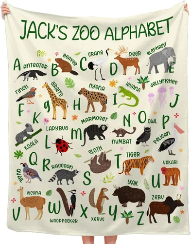 Vista 16 de Manta de franela con diseño del alfabeto de animales, súper suave, ligera, para niños, adultos, adecuada para sofá, cama, campamento, viajes, todas