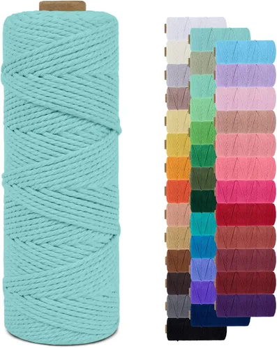 Vista 90 de Cordón de macramé de 0.079 pulgadas, cuerda de algodón natural de 109 yardas, hilo de cuerda de macramé para manualidades, ganchos de pared