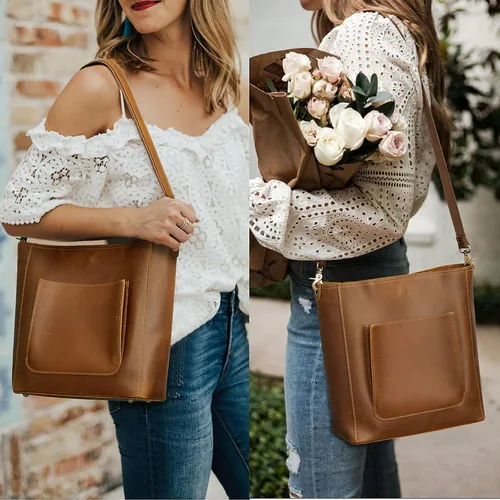 Vista 2 de S-ZONE Mochila de piel auténtica para mujer, con estilo retro, estilo vintage