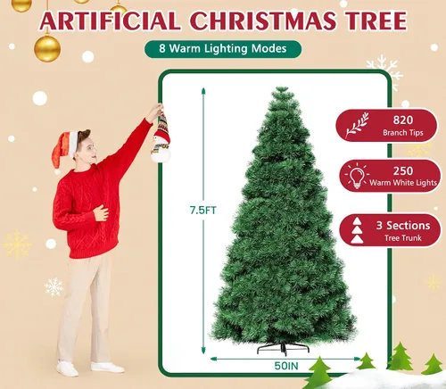 Vista 2 de Christmas Tree, 7.5FT Artificial Xmas Pine Tree for Holiday Décor, Green
