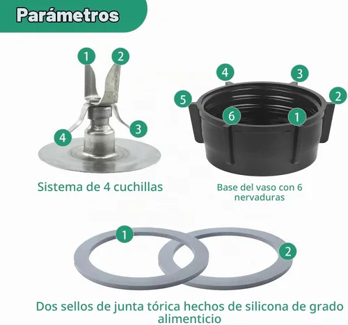 Vista 2 de Para piezas de repuesto Oster Blender Ice Blade con tapa base de tarro y dos juntas de junta tórica de goma, kit de actualización compatible