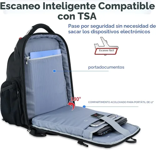 Vista 4 de VANKEAN Mochila de viaje para laptop de 17.3", Negro, Grande