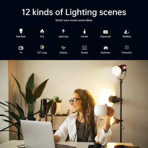 Vista 2 de GVM - Kit de iluminación continua de luz de estudio LED de 200 W para control de red de malla Bluetooth/DMX, 45400lux/3.3 ft con grabación de video