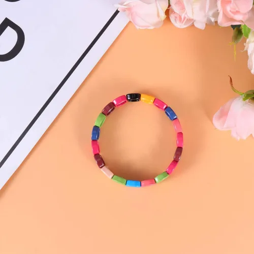 Vista 5 de Exceart Pulseras para mujer, pulseras de azulejos esmaltados, pulseras de cuentas de Tila de arco iris, pulseras elásticas apilables para hombres
