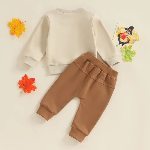 Vista 3 de Conjunto de 2 piezas de sudadera de manga larga para bebé, niño y niña, con cintura elástica, conjunto de 2 piezas