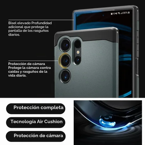 Vista 4 de Spigen Funda Tough Armor diseñada para Galaxy S24 Ultra (2024) [Soporte de apoyo] [Protección de grado militar] - Abyss Green