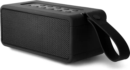 Vista 12 de AT&T Essentials - Altavoz Bluetooth retro de 15 W, IPX6 impermeable, Bluetooth 5.3, modos de luz LED, control de graves y agudos, batería de 12