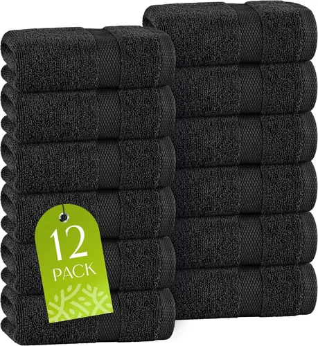 Vista 19 de Toallas de mano blancas clásicas para baño [paquete de 12] Toallas de mano de algodón a granel para gimnasio, cocina y spa, 16x27 pulgadas, toallas