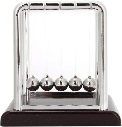Vista 8 de Newtons Cradle Pendulum, interesantes bolas equilibradas de metal, ciencia física decoración de escritorio de mesa para el hogar