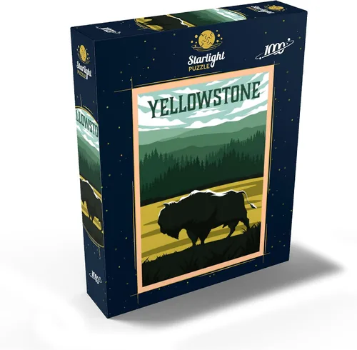 Vista 2 de MyPuzzle Bisons in Yellowstone Parque Nacional Art Deco Estilo Vintage Poster Ilustración - Rompecabezas premium de 1000 piezas para adultos
