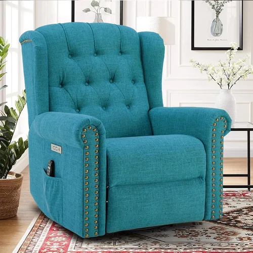 Vista 9 de Silla reclinable mecedora giratoria eléctrica con masaje y calor, mecedora eléctrica para cuarto de bebé, para sala de estar, silla reclinable Gris