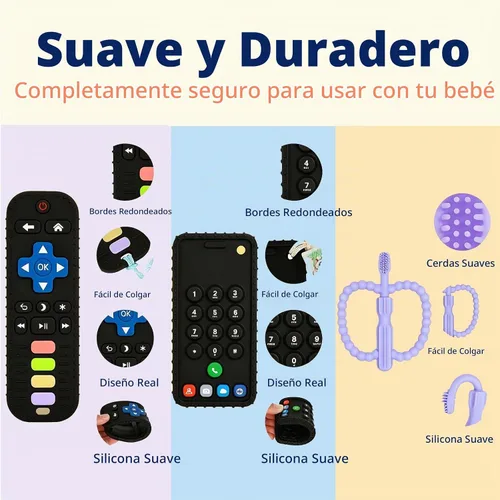 Vista 5 de ZOEDO Juguetes de Dentición para Bebés, Juguetes de Dentición en Forma de Control Remoto, Mordedor de Celular para Bebés, Juguete para Morder