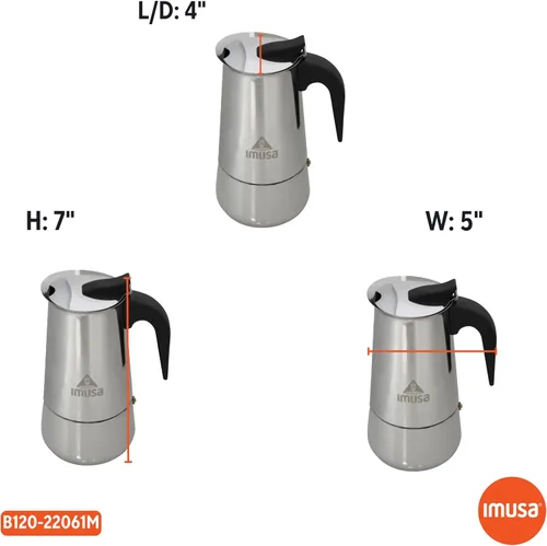 Vista 2 de IMUSA EE. UU. B120-22061M Cafetera de expreso para estufa de acero inoxidable, 4 tazas, plateado
