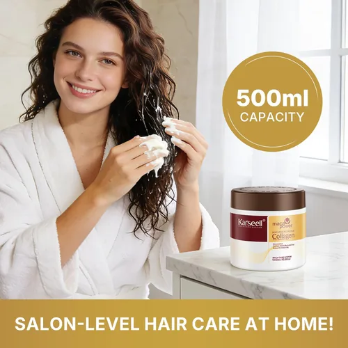 Vista 9 de Karseell Tratamiento capilar con colágeno, reparación profunda, acondicionador, aceite de argán, colágeno para el cabello, esencia para cabello seco