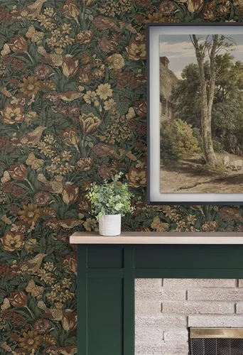 Vista 5 de Seabrook Designs Rollo de papel pintado prepegado floral de caoba y grafito PR11708