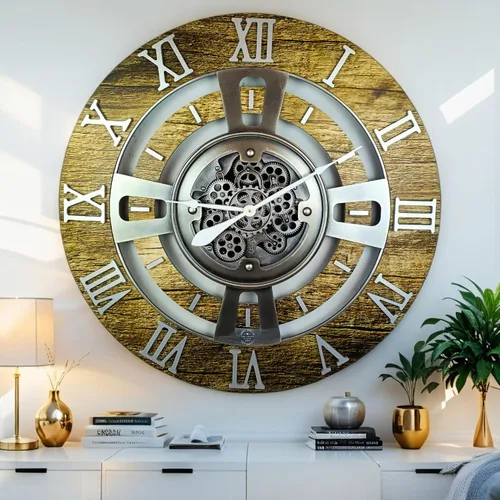 Vista 13 de ImprovingLife The Gears Reloj de pared con engranajes móviles reales línea Inglaterra (Verde Aguamarina, 24 pulgadas (60 cm))