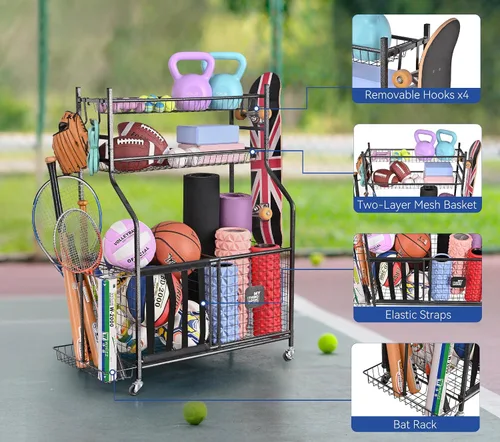 Vista 6 de Mythinglogic - Organizador de equipo deportivo para garaje, almacenamiento de béisbol de gran capacidad, organizador deportivo para garaje