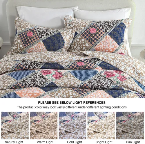Vista 7 de DDUOXIN Colcha floral tamaño King de 120 x 120 pulgadas, 100% algodón, reversible, de gran tamaño, con 2 fundas de almohada, colchas de granja