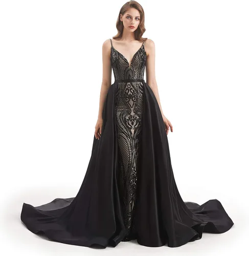 Vista 2 de Kumeng VerdeBorgoñaAzul Marino Lentejuelas Satén Sirena Prom Vestido de Fiesta de Noche Vestido de Celebridad Desmontable Tren