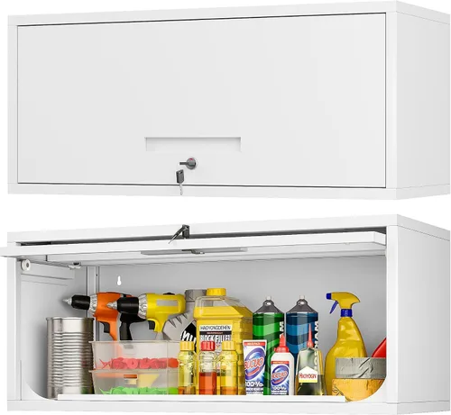 Vista 10 de SISESOL Armario de pared de metal con puerta abatible, armario de almacenamiento montado de 13.7 pulgadas de alto con cerradura de almacenamiento