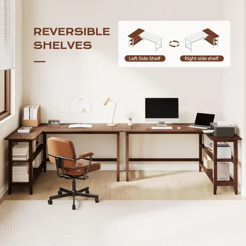 Vista 4 de IOTXY Escritorio de oficina reversible en forma de L, mesa de computadora compacta de 45 pulgadas con estantes de almacenamiento, patas de madera