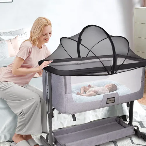 Vista 5 de Beberoad Love Cubierta de mosquitero para cuna - Dosel de malla transpirable con cremallera de 2 vías para cunas de bebé, cunas junto a la cama