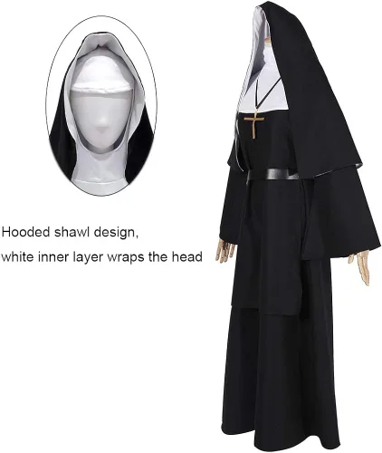 Vista 2 de CR ROLECOS The Nun Costume Plus Size Scary Nun Outfit Priest Halloween Costume Black