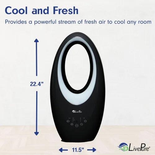 Vista 5 de LivePure Ventilador oscilante sin aspas con filtro. Ajuste de 3 velocidades, control táctil, ventilador de enfriamiento silencioso. Ventilador