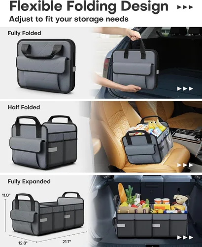 Vista 2 de HOTOR Organizador de maletero para SUV – Organizadores de coche plegables y portátiles y almacenamiento con 2 compartimentos, organizador