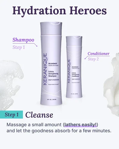 Vista 7 de Keranique Champú estimulante del cuero cabelludo de hidratación profunda para cabello seco y adelgazante – Queratina, biotina y niacinamida