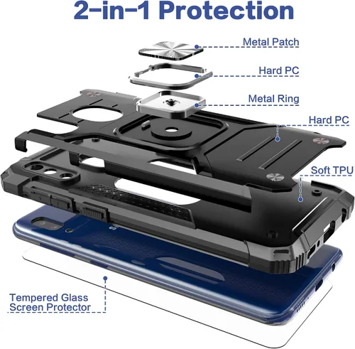Vista 6 de Funda para Galaxy A20 con protector de pantalla, a prueba de golpes, a prueba de caídas, ajuste delgado, con soporte de automóvil, cubierta Negro