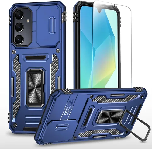 Vista 33 de SunStory Funda compatible con Samsung Galaxy A17 5G con protector de pantalla HD, cubierta de cámara deslizante y soporte de anillo giratorio, a
