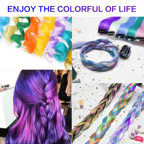Vista 2 de 12 extensiones de cabello rizado de colores con reflejos para fiesta, multicolores ondulados, extensiones de cabello sintético de arco iris