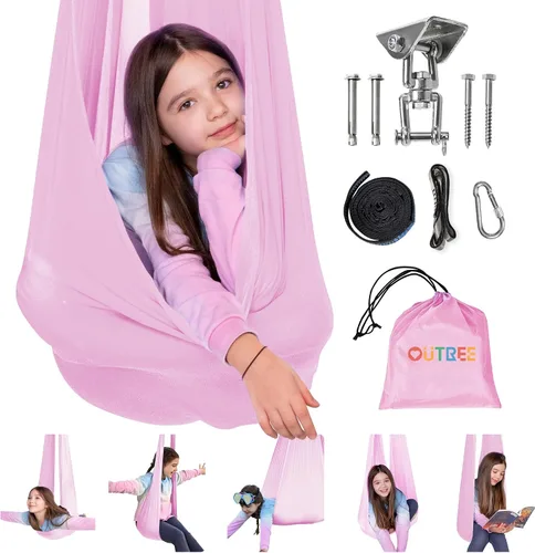 Vista 13 de OUTREE Columpio sensorial para niños con gancho giratorio de 360°, columpio de terapia interior ideal para autismo, TDAH, trastorno de procesamiento