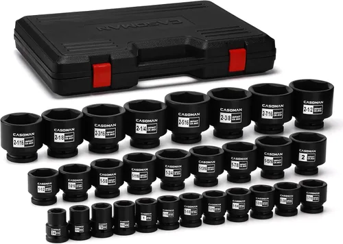Vista 8 de CASOMAN 9 piezas 3/4" unidad de eje profundo tuerca de eje impacto enchufe set, incluye adaptador de 1/2" a 3/4", 6 puntos, CR-MO, 2-1/16" a 2-1/2