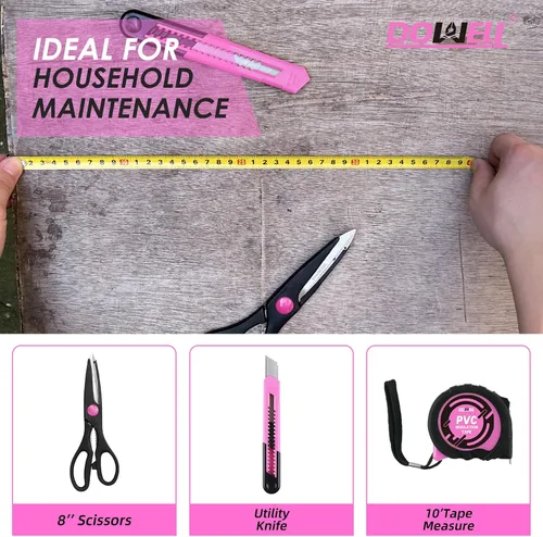 Vista 4 de DOWELL Juego de herramientas para el hogar de 40 piezas rosa, kit de herramientas manuales generales para el hogar con estuche de almacenamiento