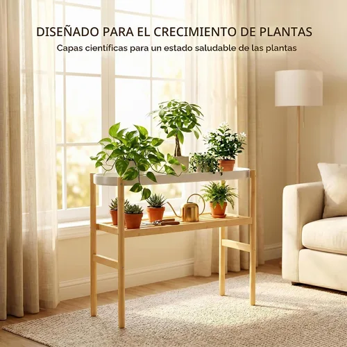 Vista 5 de APRTAT Soporte de bambú para plantas de interior, soporte de almacenamiento de plantas de 2 niveles de altura para múltiples plantas, estante