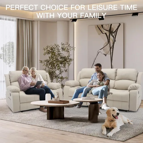 Vista 6 de Juego de sofá cama reclinable con silla chaise lounge, sillón reclinable de cuero, sofá biplaza para sala de estar, asientos de teatro