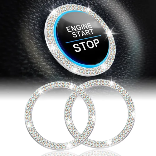 Vista 8 de LivTee 2 PCS Anillo de Decoración de Cristal con Pedrería para Motor de Automóvil de Arranque y Parada, Accesorios Brillantes para Interior de Negro