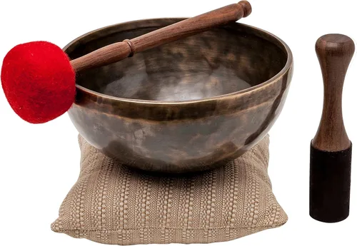 Vista 9 de Juego Grande de Cuencos Tibetanos Cantores por Ohm Store — Cuenco de Meditación de Sonido Jupiter de Bronce Puro de 12 Pulgadas, 2 Mazos y un Cojín
