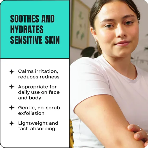 Vista 3 de AmLactin Calm & Renew Loción - Hidratante terapéutico corporal y facial para piel sensible - Exfoliante sin frotamiento y loción corporal para piel