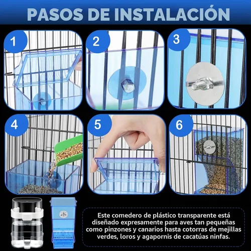 Vista 5 de Yaomiao - Juego de 4 comederos para pájaros sin desorden para jaulas, surtido, color azul