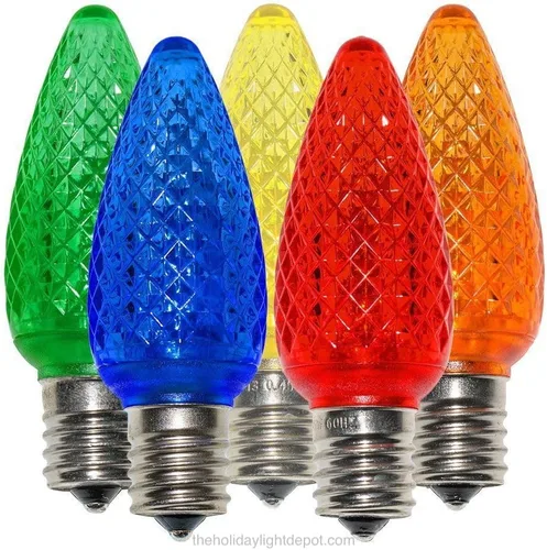 Vista 3 de Paquete de 25 bombillas LED C9 de repuesto para Navidad, bombillas LED facetadas, grado comercial, base intermedia E17, regulables, SMD